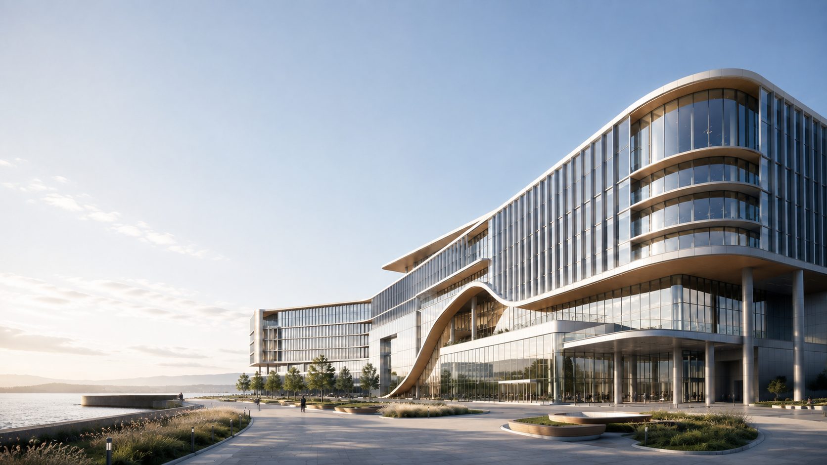 Modern future-facing commercial building representing HERU building infrastructure.
