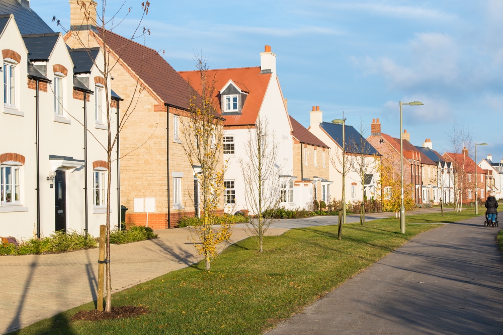 A residential street of recently built homes